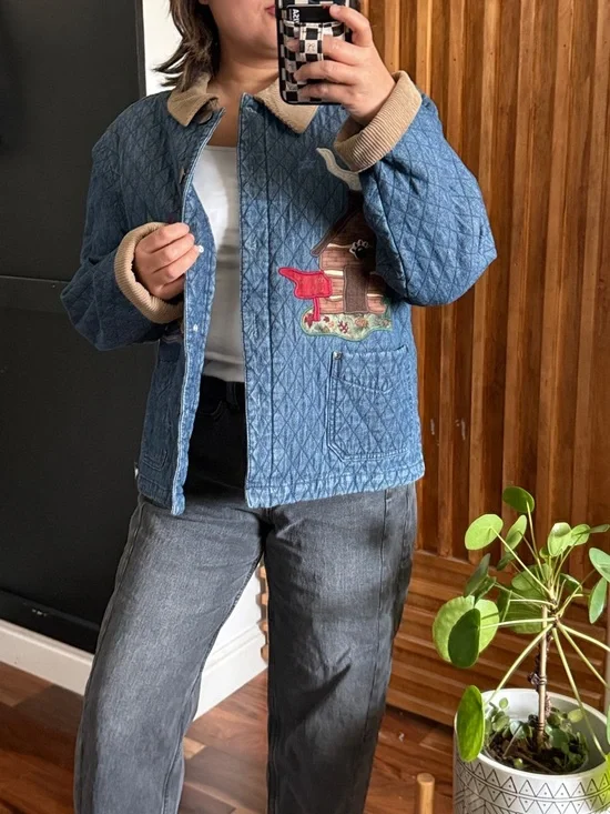 Vintage Haik's 90s Blue Quilted Button Front Chore Bear Barn Jacket. L - Picture 9 of 12